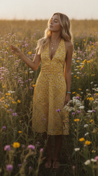 Sunlit Ditsy Halter Midi