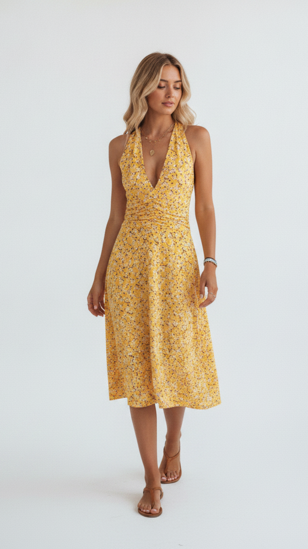 Sunlit Ditsy Halter Midi