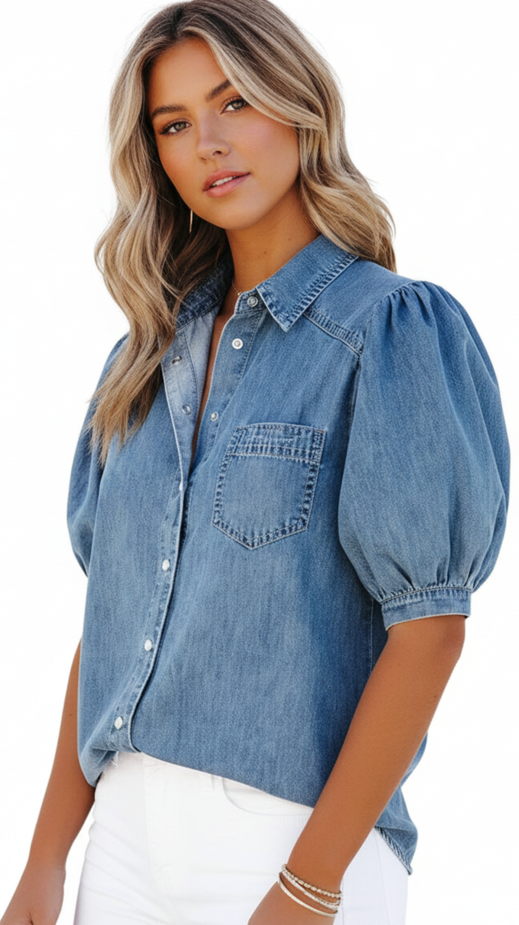 Breezy Puff Denim Blouse