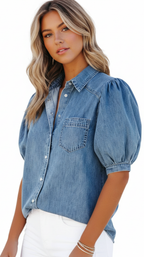Breezy Puff Denim Blouse