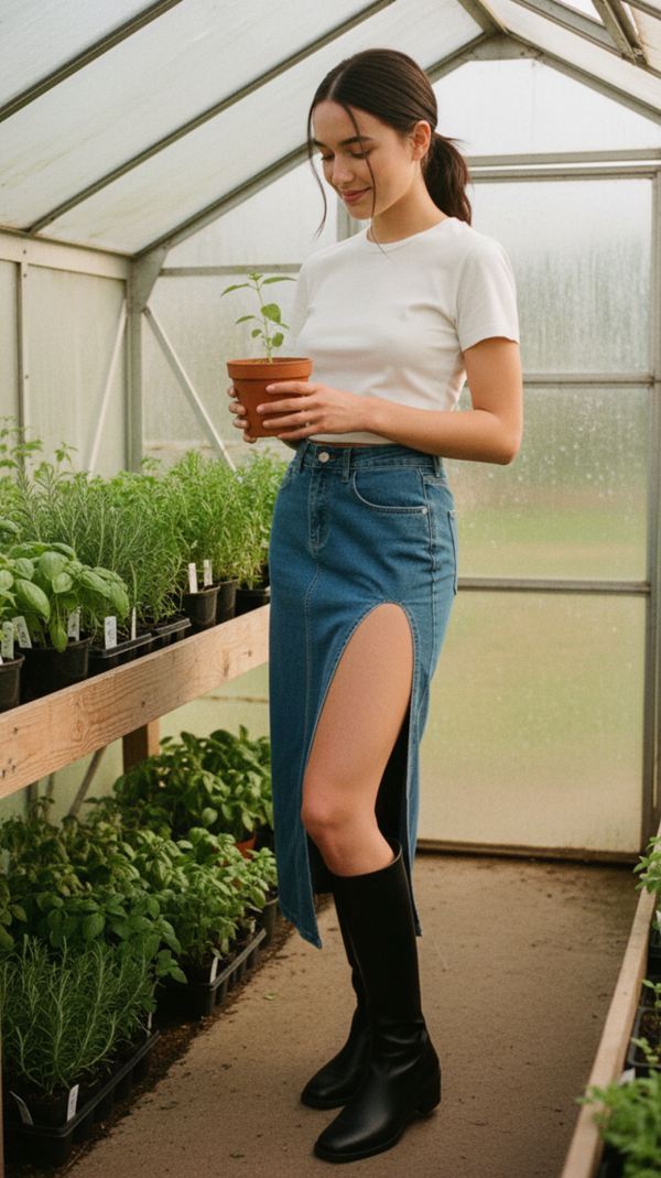 SoHo Highline Denim Midi Skirt