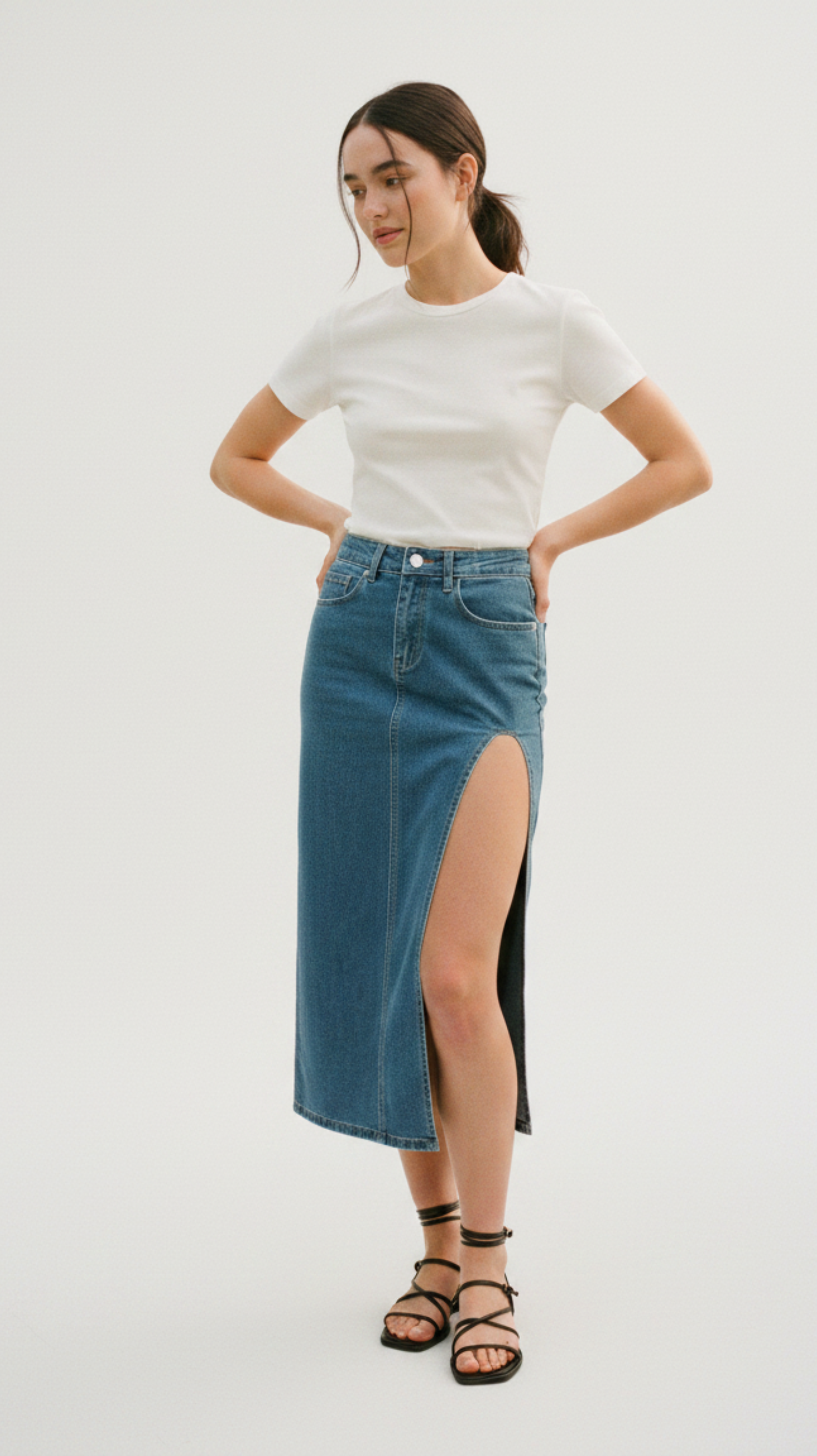 Highline Slit Denim Midi