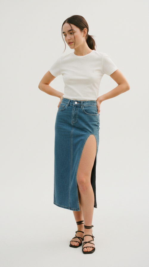 Highline Slit Denim Midi