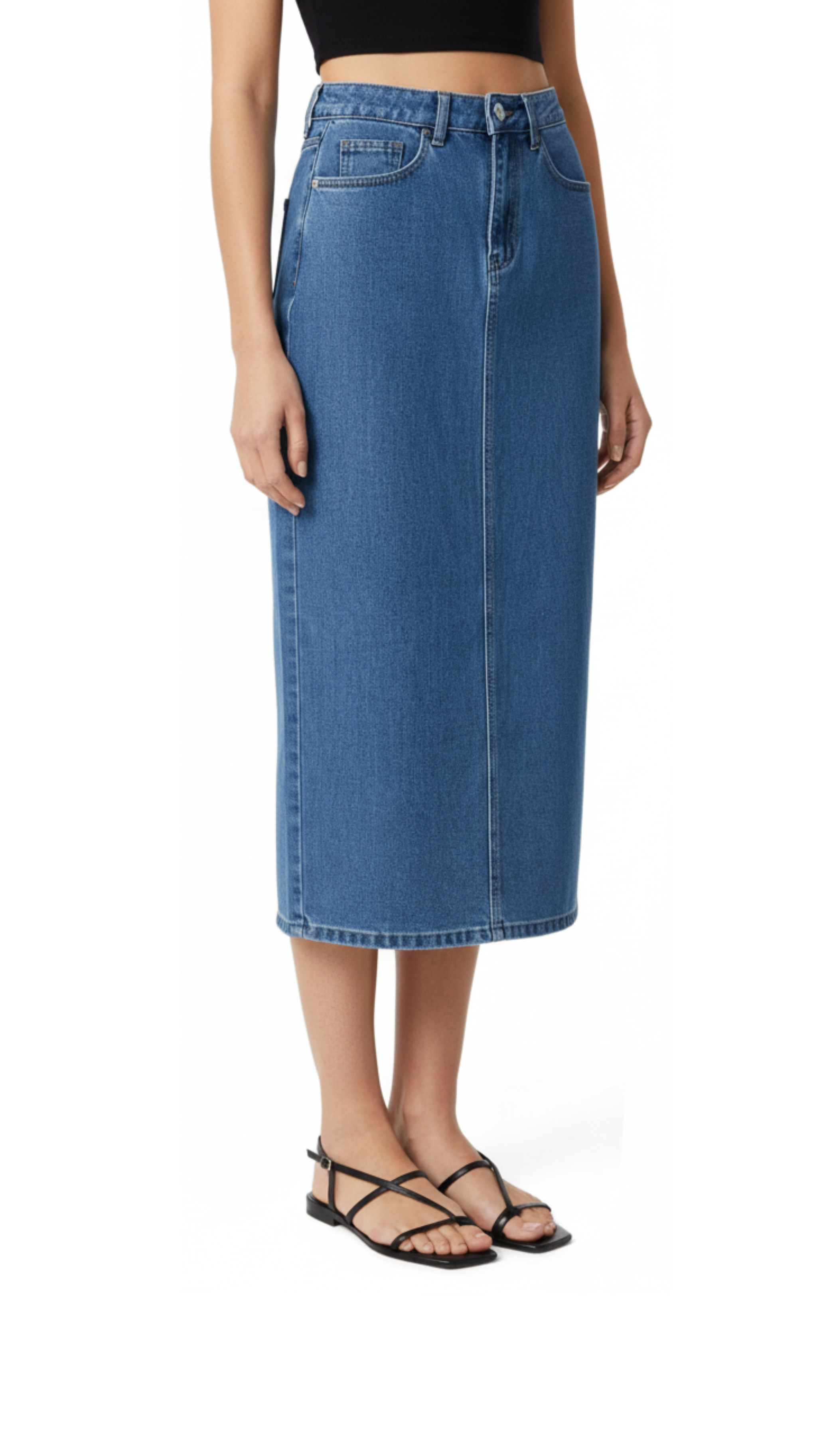 Highline Slit Denim Midi