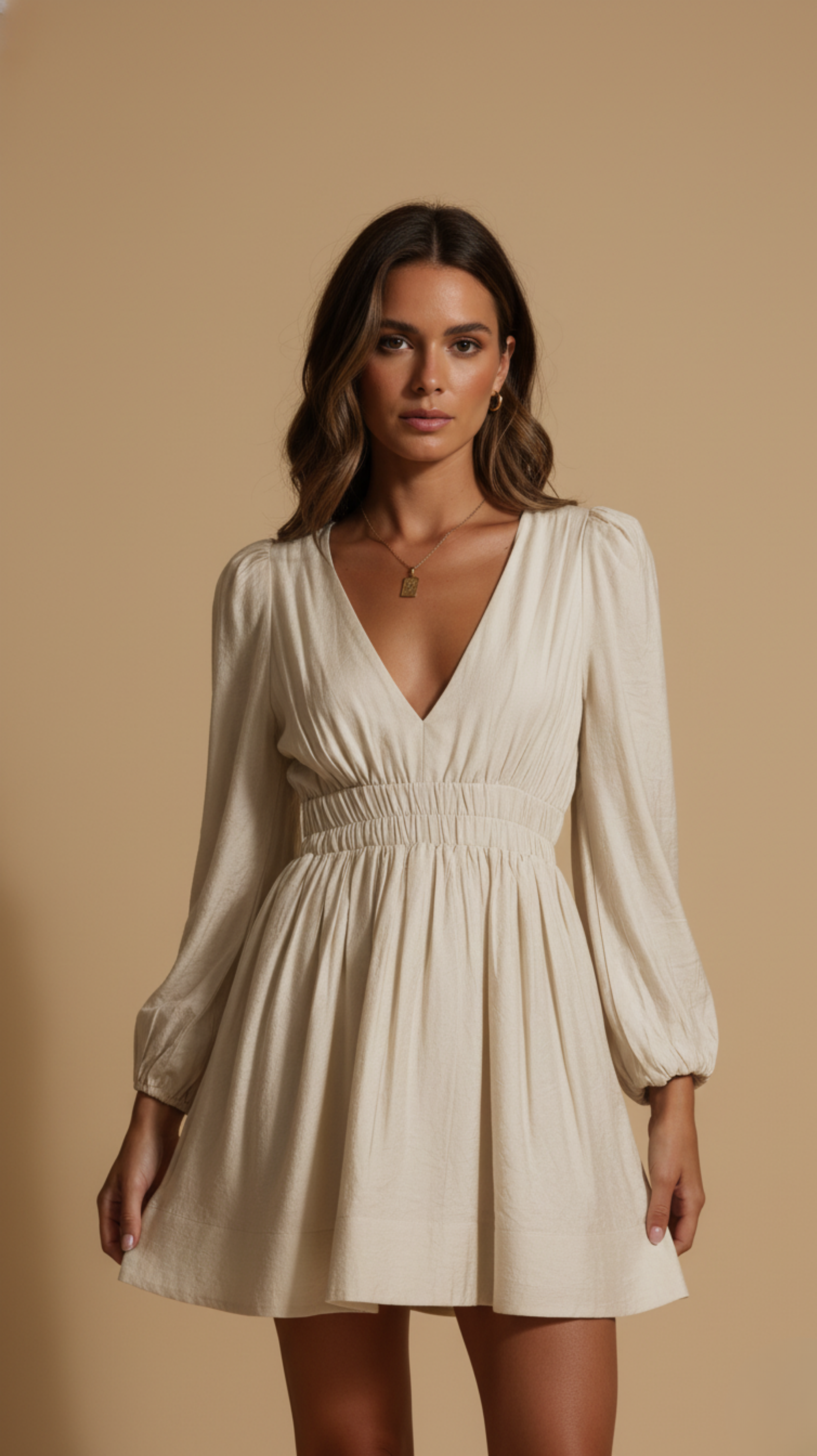 Long Sleeve Mini Dress with V-Neck