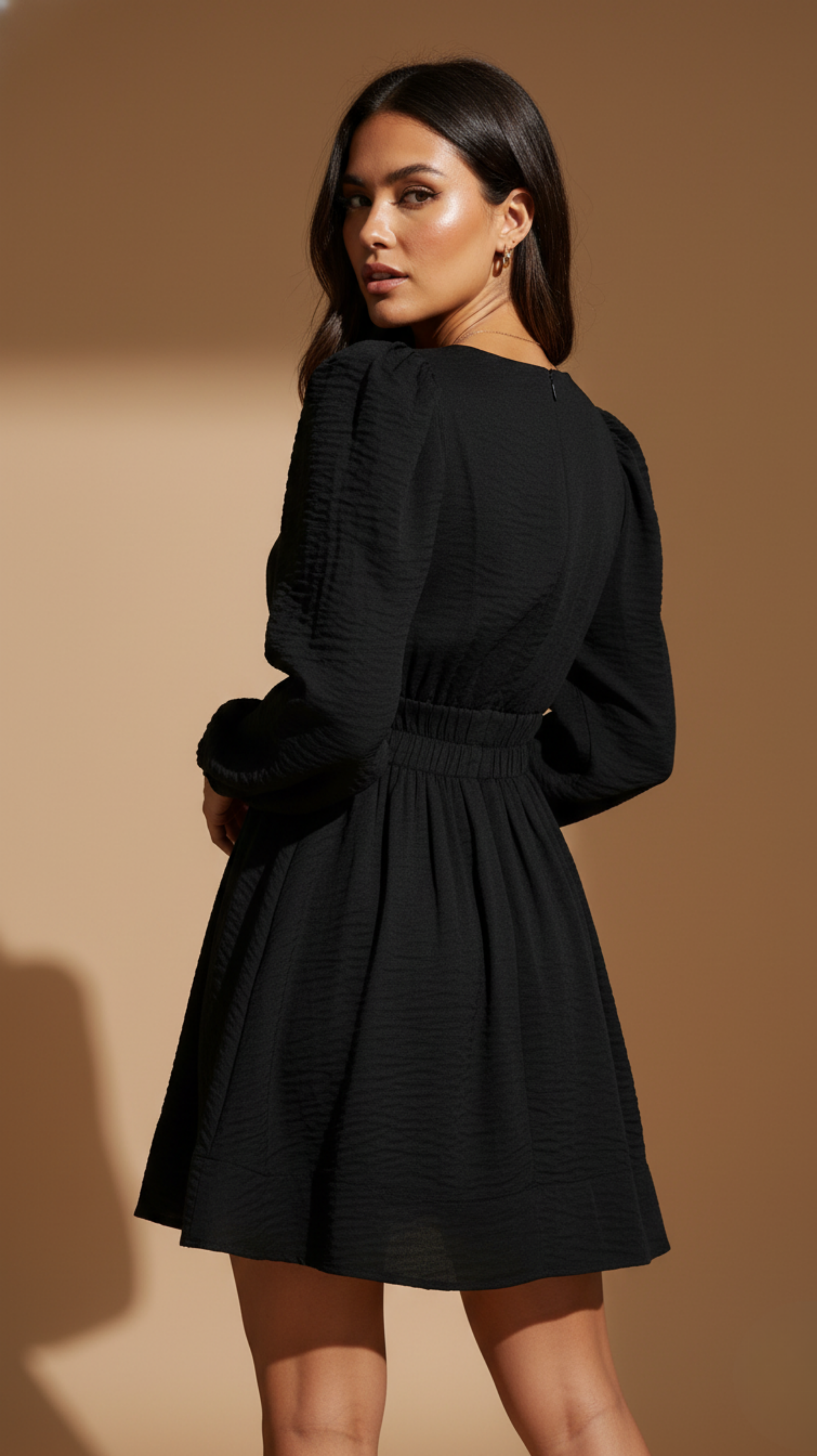 Long Sleeve Mini Dress with V-Neck