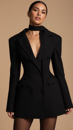Noir Double-Breasted Blazer Dress