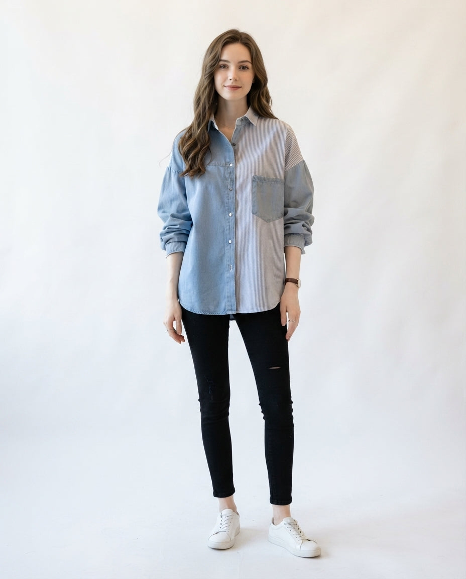 Mixed Media Button Down Shirt