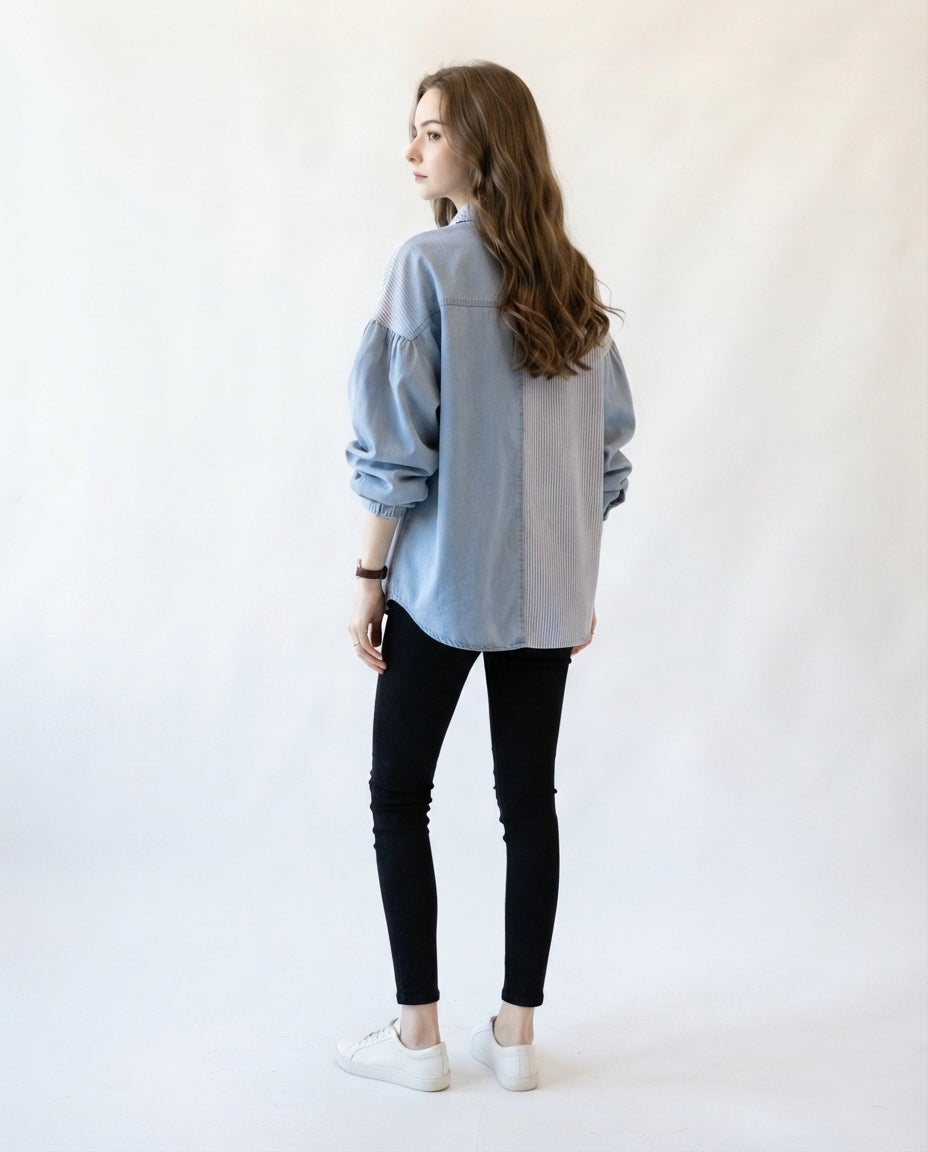 Mixed Media Button Down Shirt