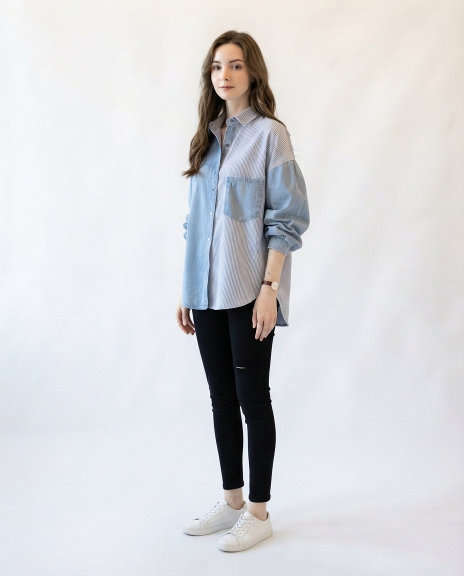 Mixed Media Button Down Shirt