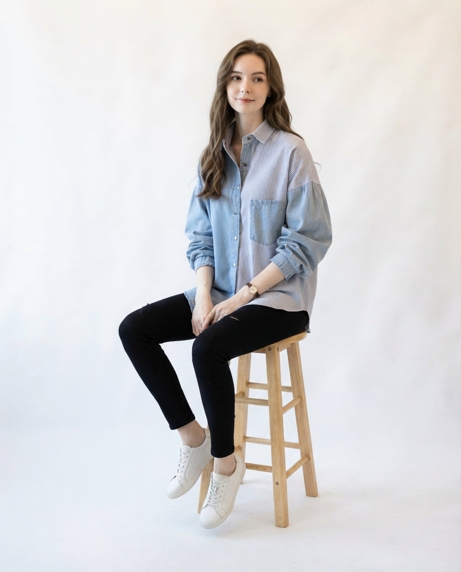 Mixed Media Button Down Shirt