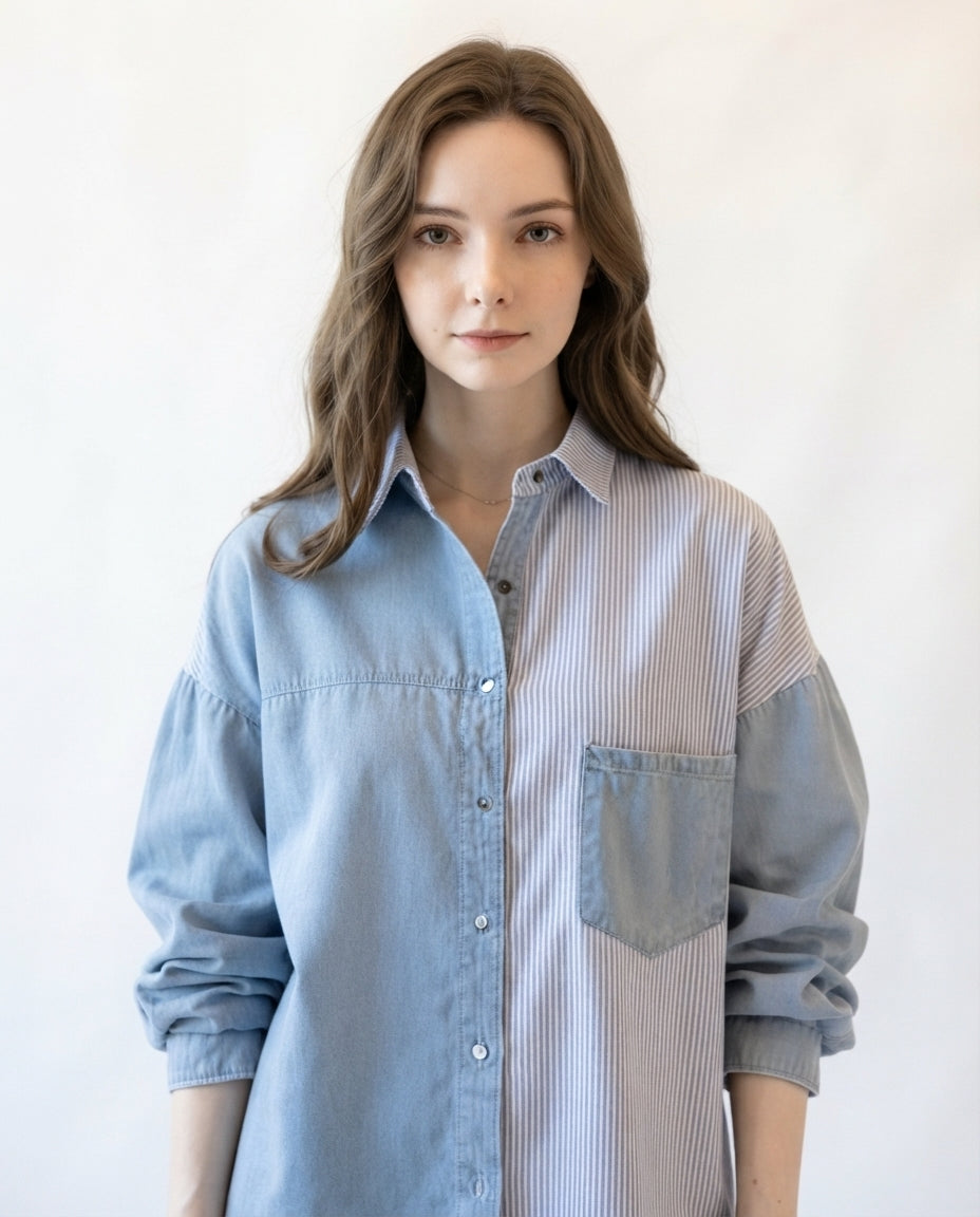 Mixed Media Button Down Shirt