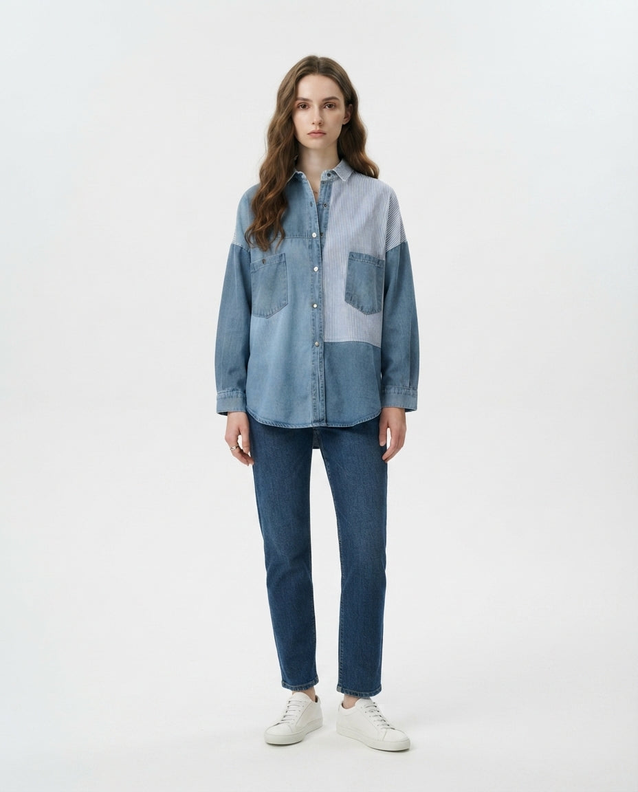 Mixed Media Button Down Shirt