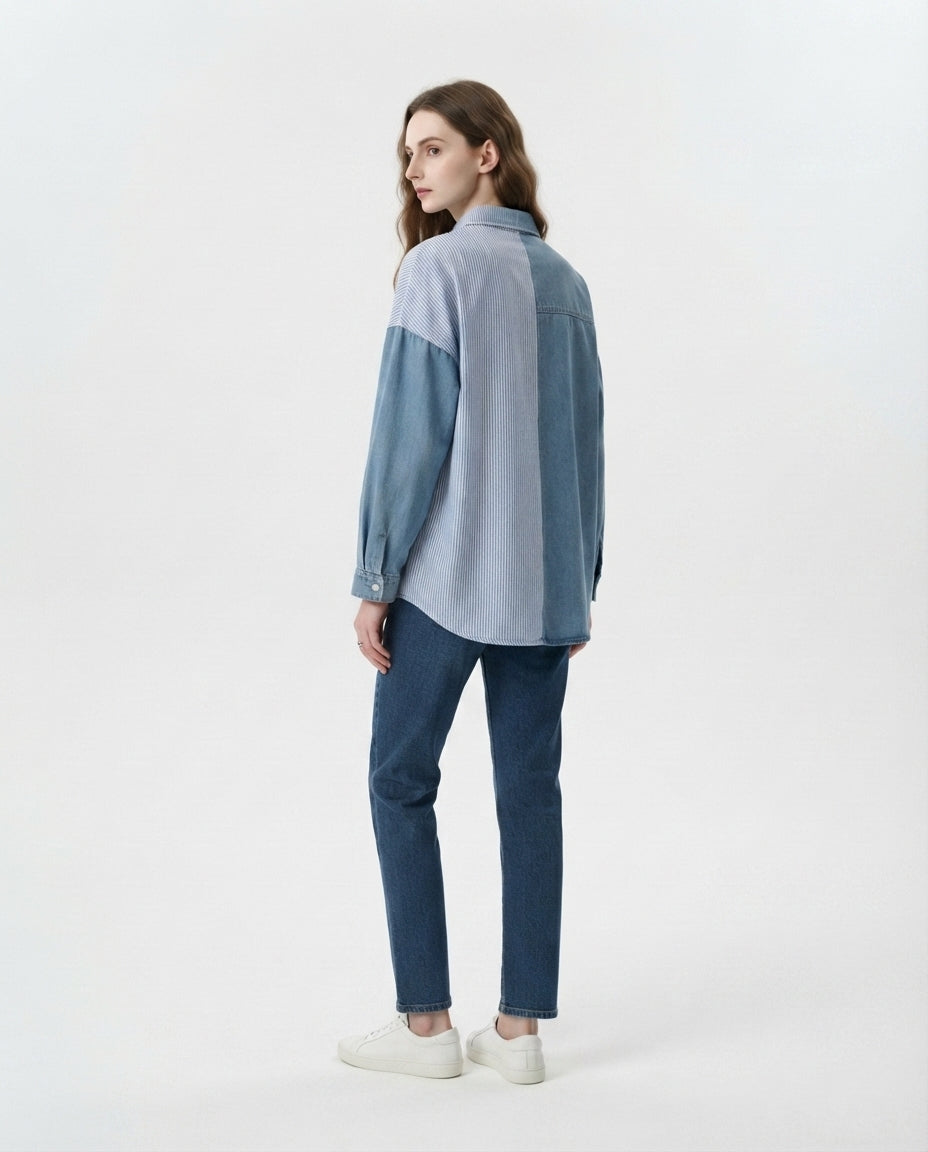 Mixed Media Button Down Shirt