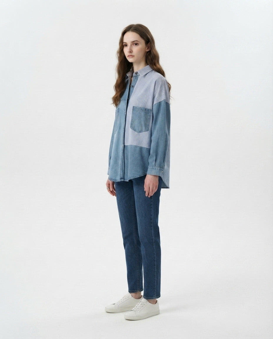 Mixed Media Button Down Shirt