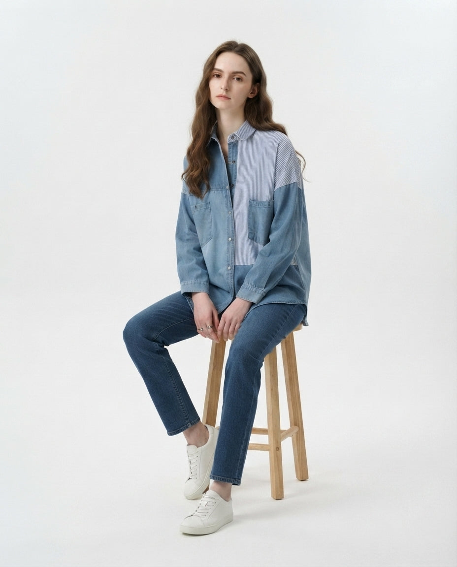 Mixed Media Button Down Shirt