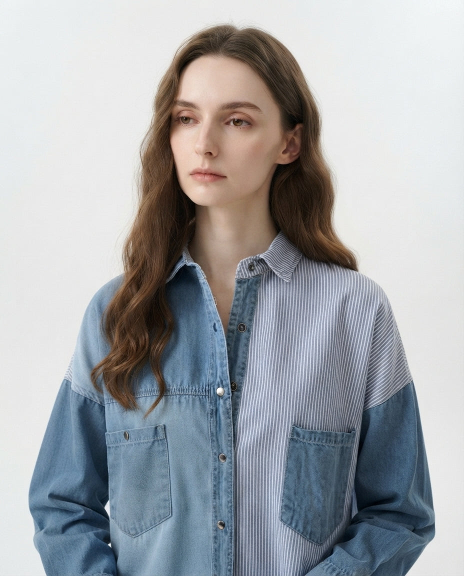 Mixed Media Button Down Shirt