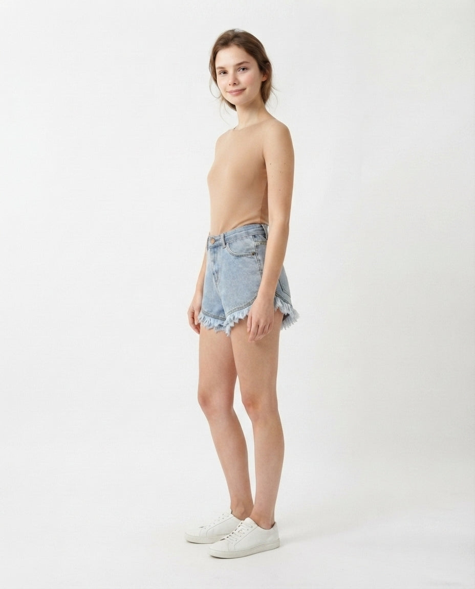 High Rise Fringe Denim Shorts