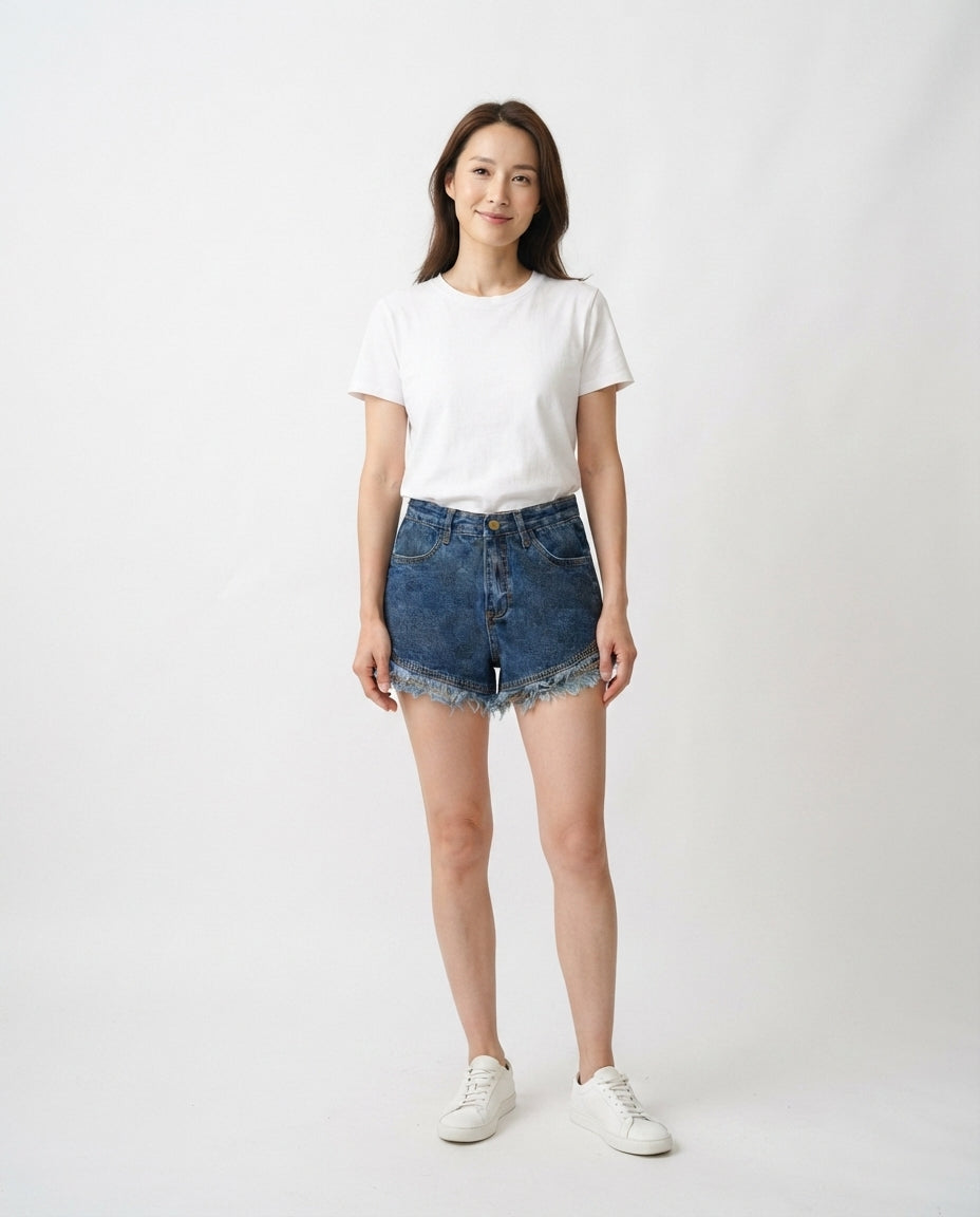 High Rise Fringe Denim Shorts