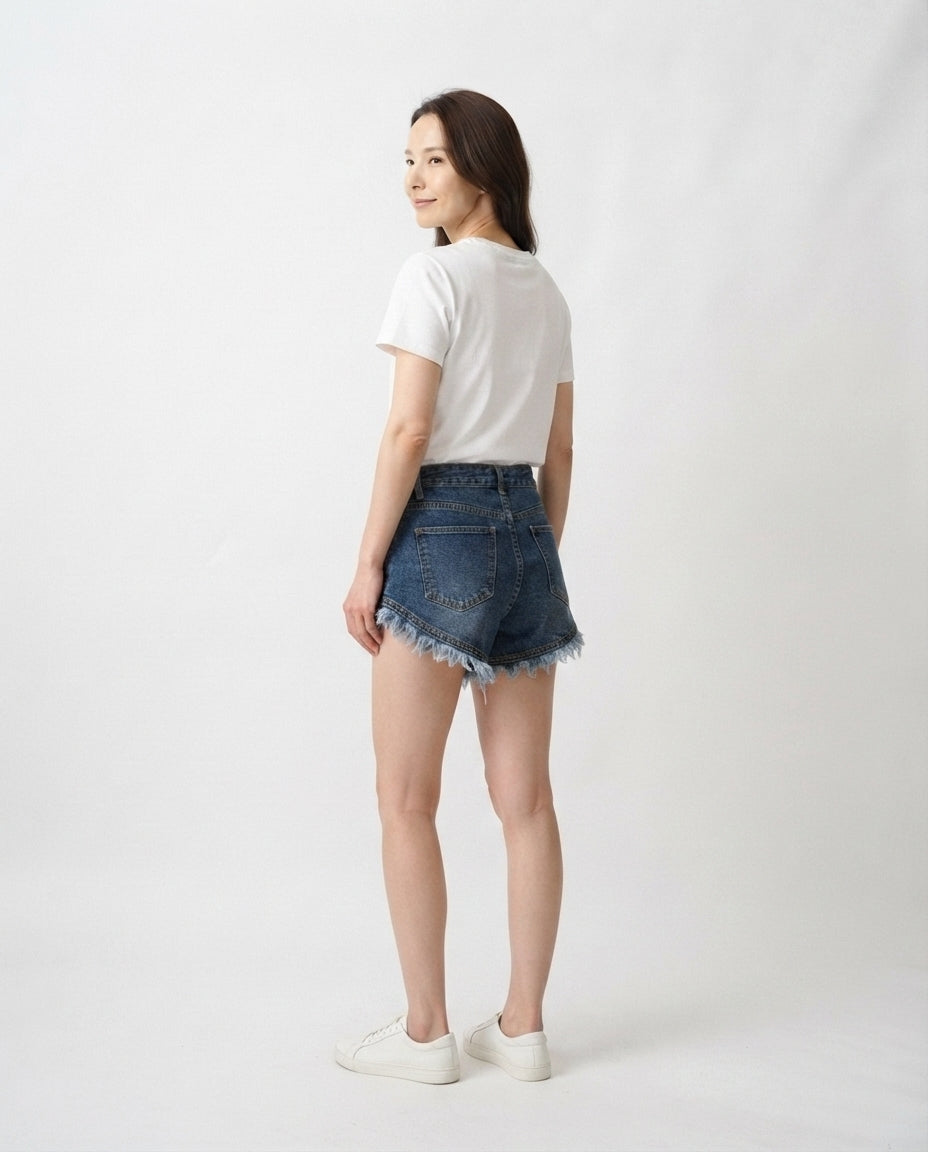High Rise Fringe Denim Shorts