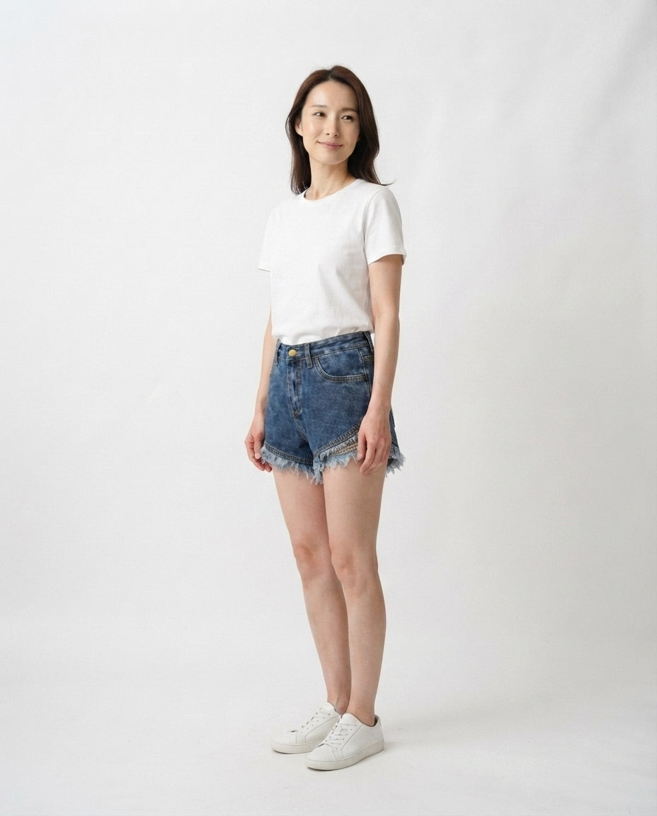 High Rise Fringe Denim Shorts