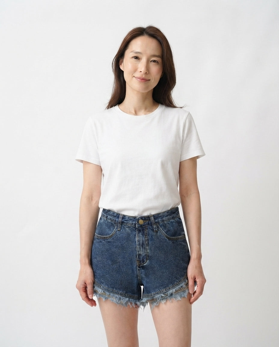 High Rise Fringe Denim Shorts