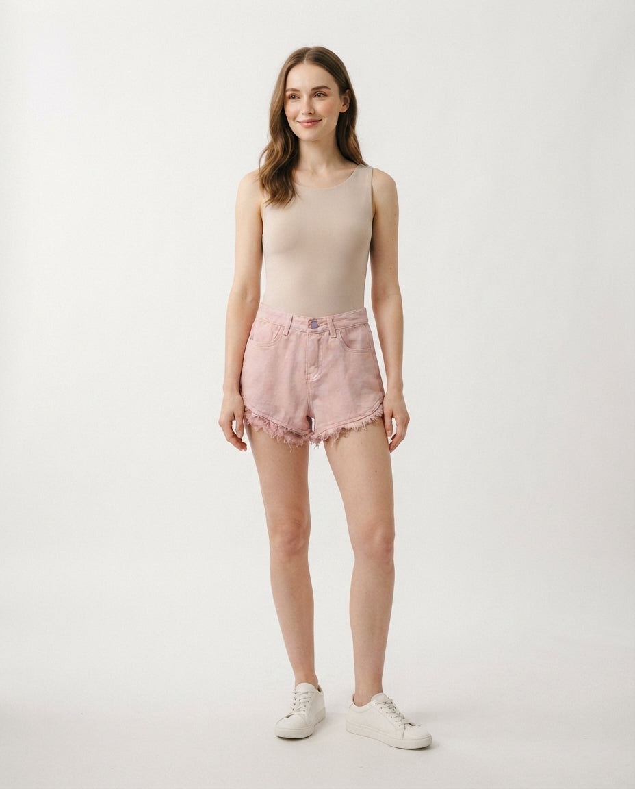 High Rise Fringe Denim Shorts