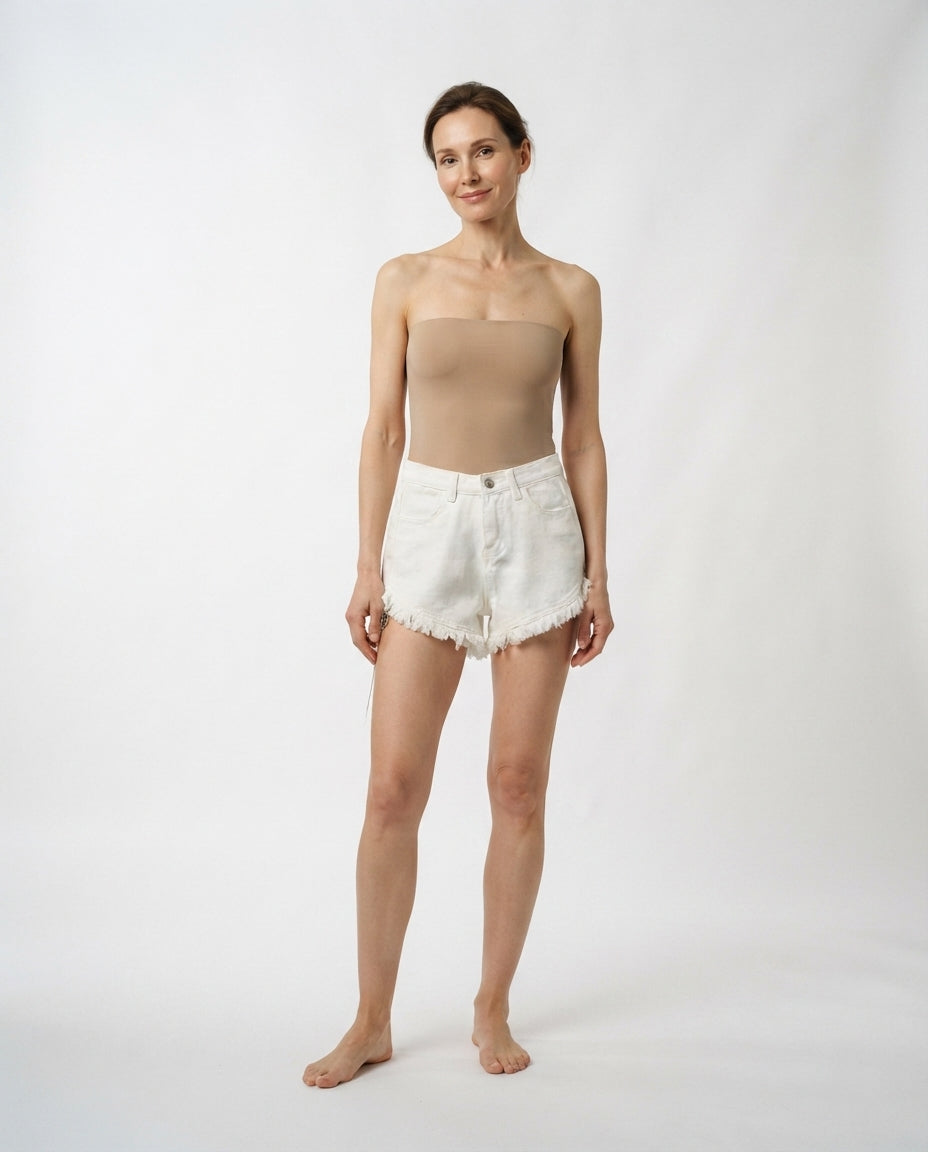 High Rise Fringe Denim Shorts