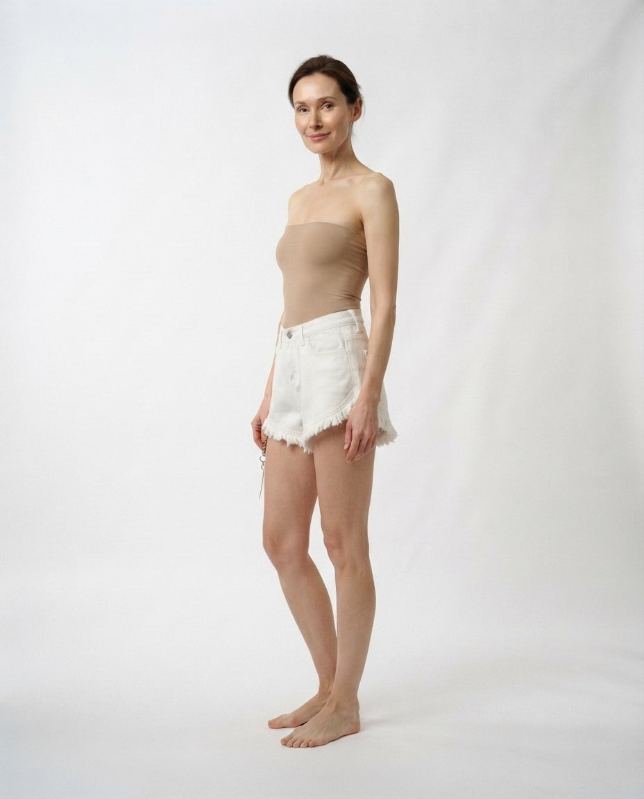 High Rise Fringe Denim Shorts