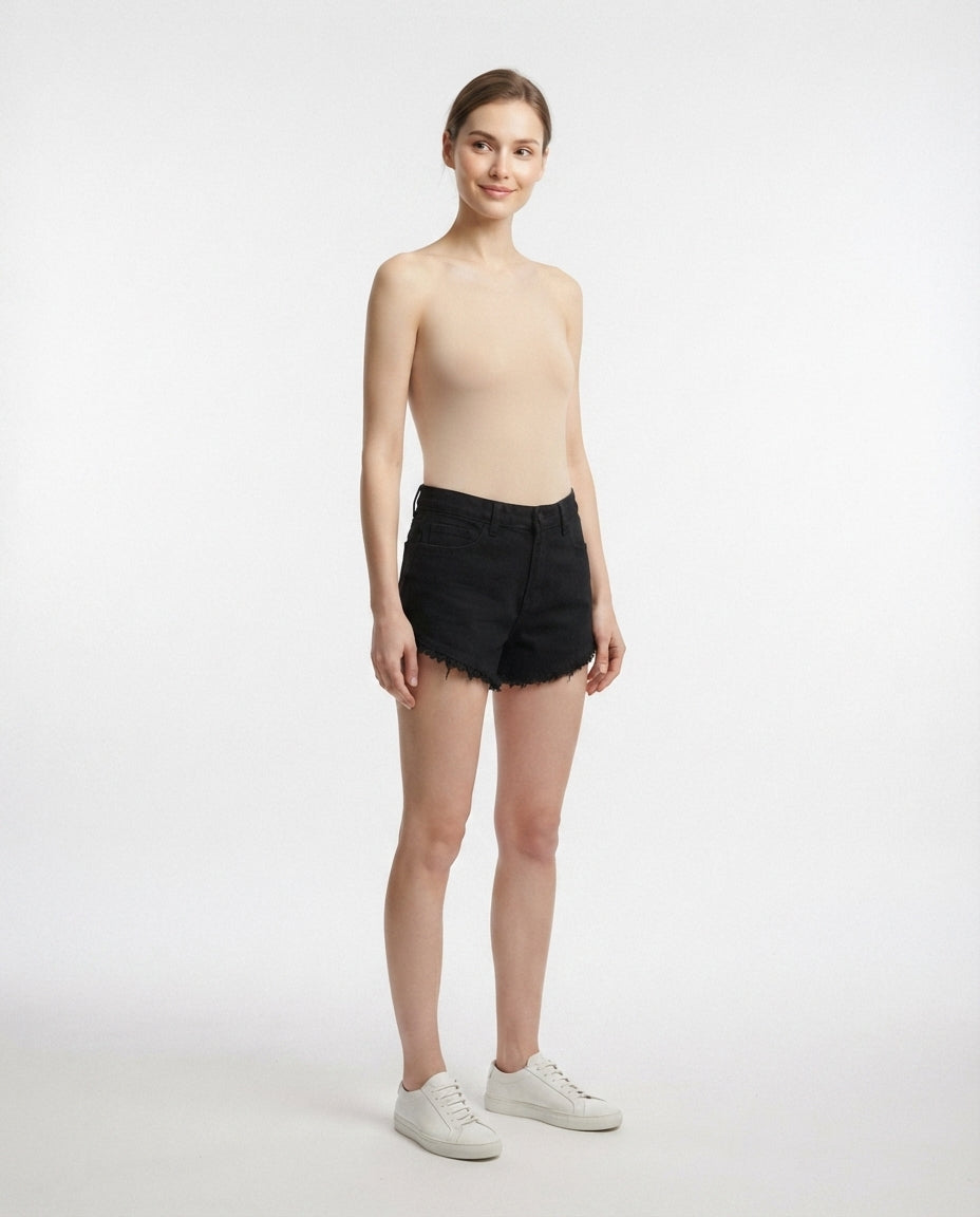 High Rise Fringe Denim Shorts