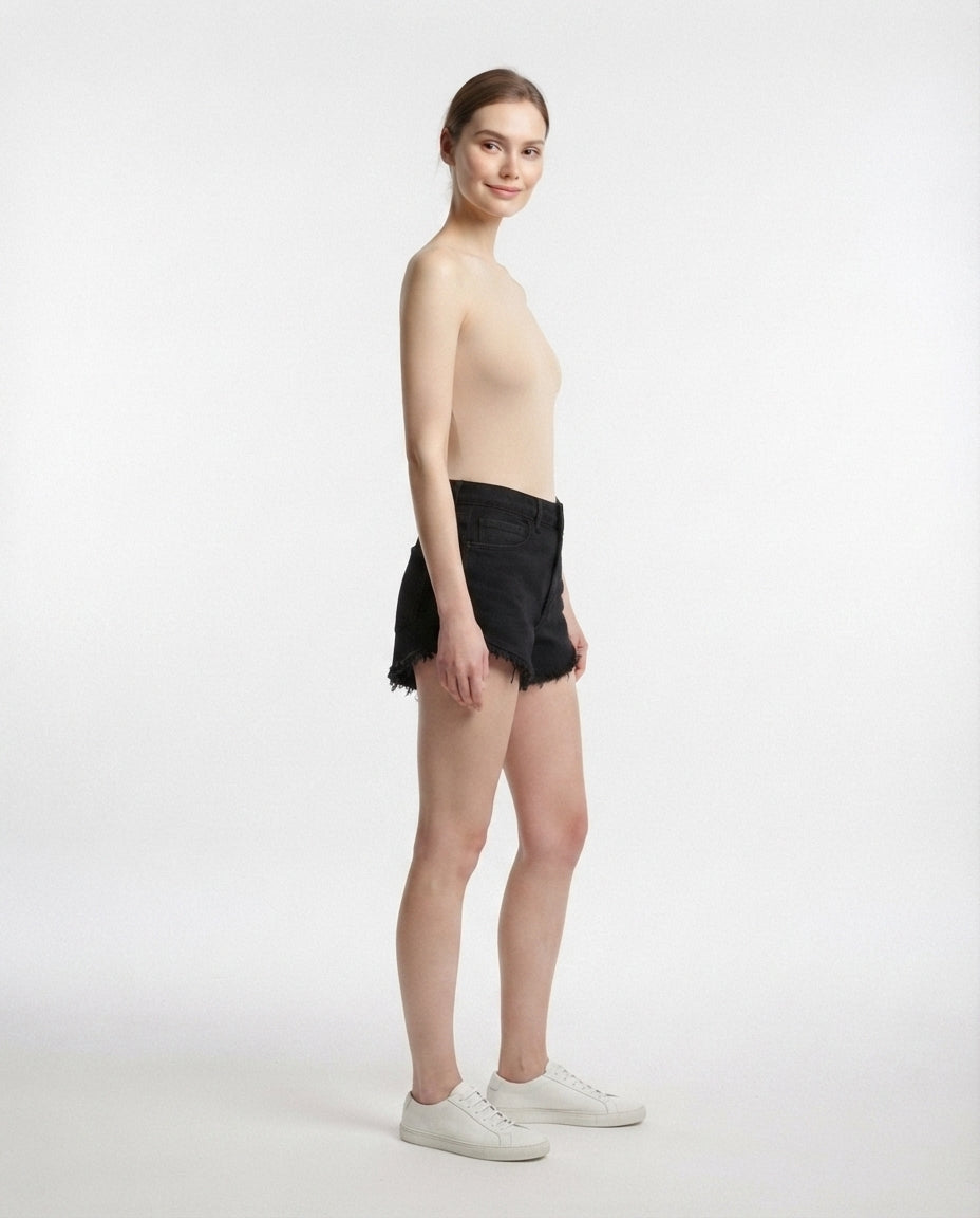 High Rise Fringe Denim Shorts