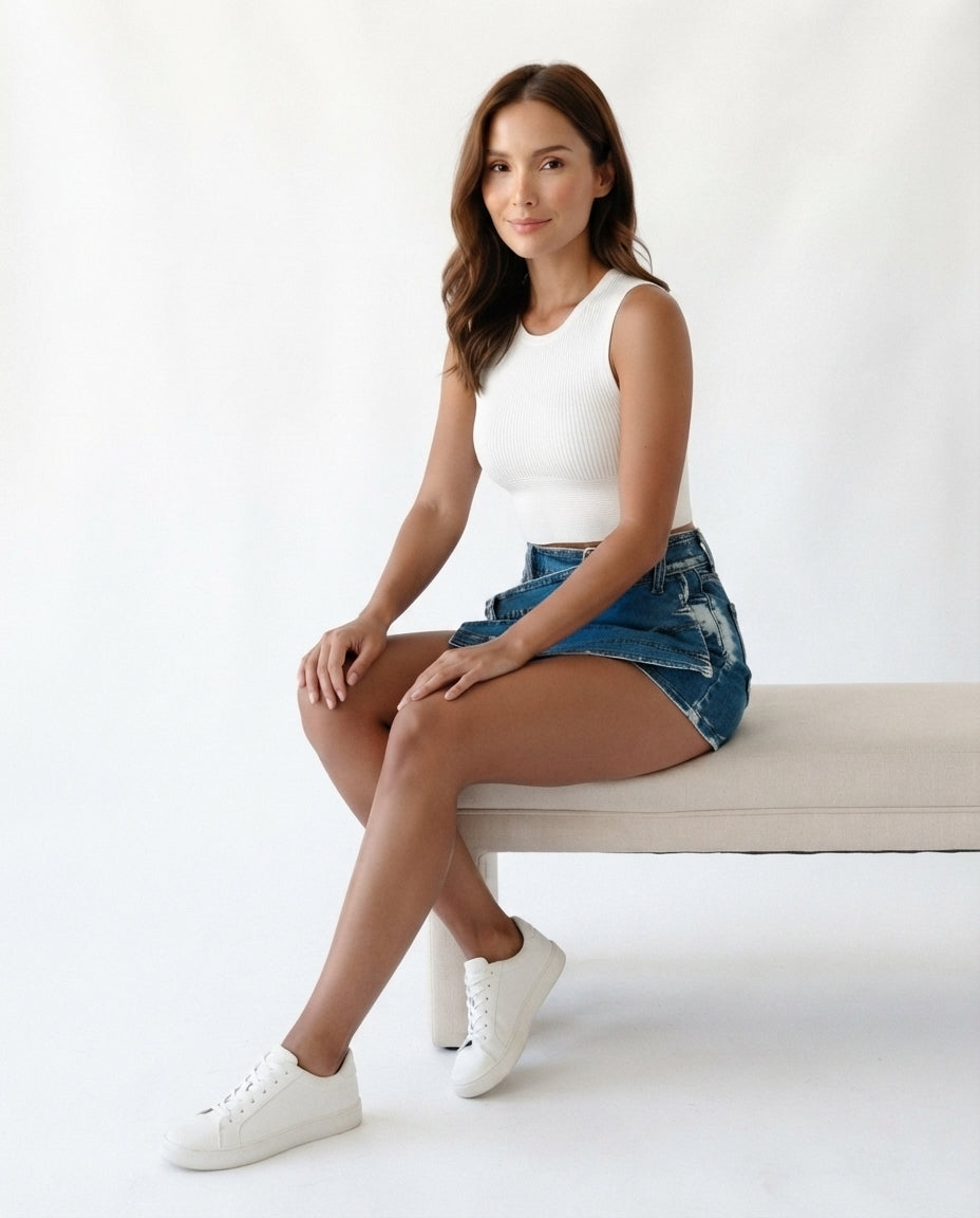 Overlap Waist Denim Skort