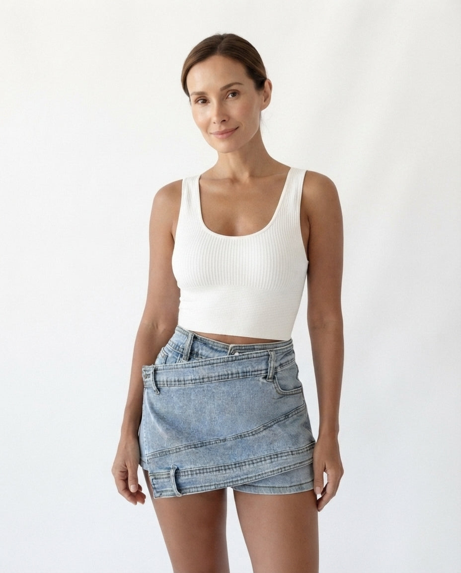 Overlap Waist Denim Skort