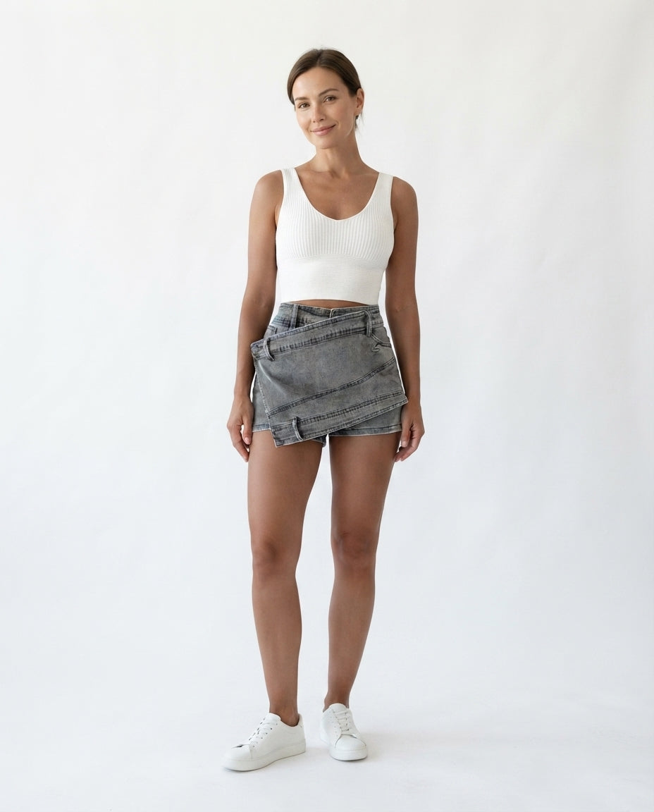 Overlap Waist Denim Skort