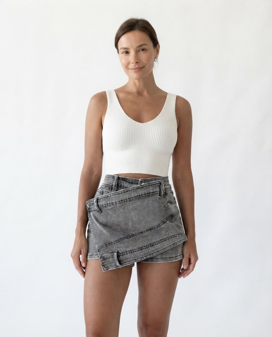 Overlap Waist Denim Skort