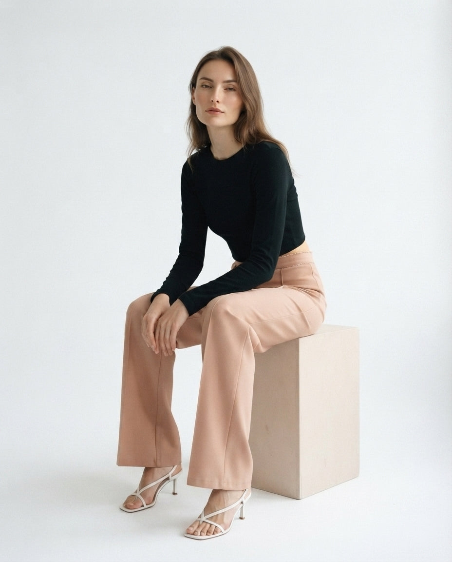 High Waisted Seam Detail Trousers