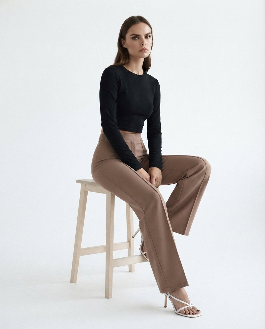 High Waisted Seam Detail Trousers