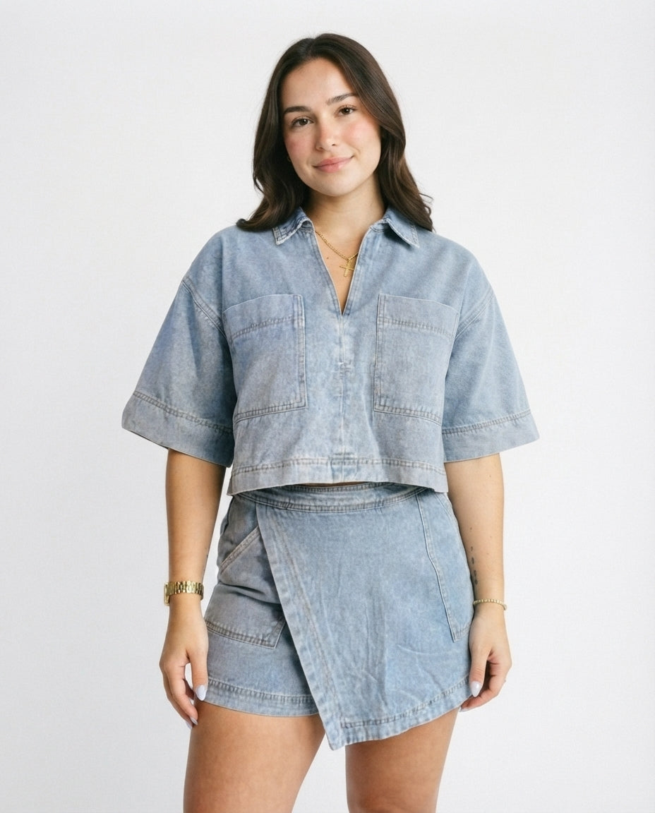 Denim Short Sleeve Co-ord Set