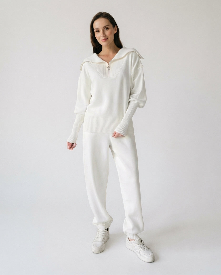 Zip Collar Knit Lounge Set