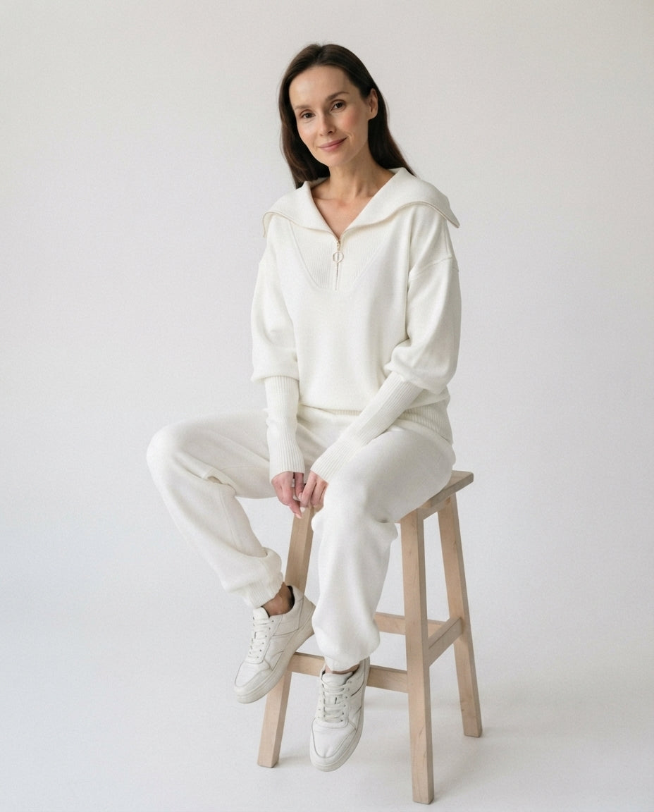 Zip Collar Knit Lounge Set