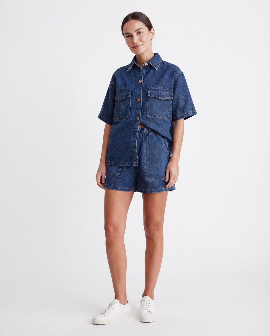 Short Sleeve Denim Short Set