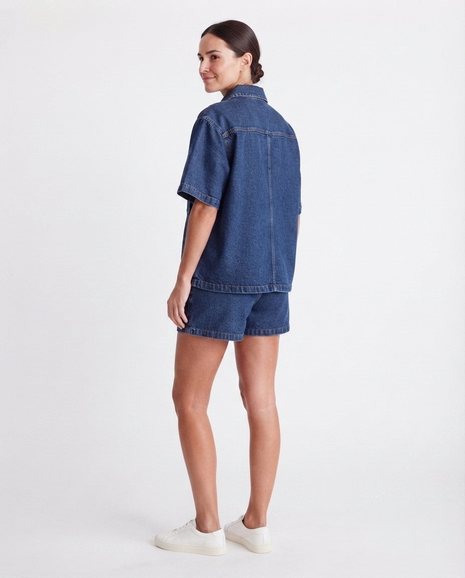 Short Sleeve Denim Short Set
