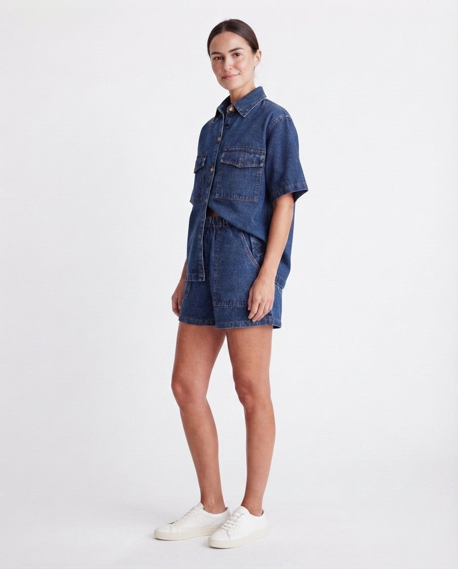 Short Sleeve Denim Short Set