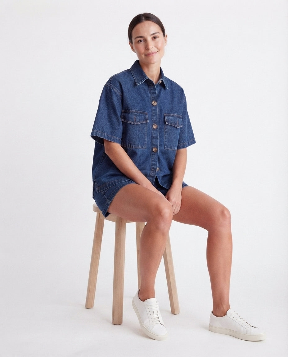 Short Sleeve Denim Short Set