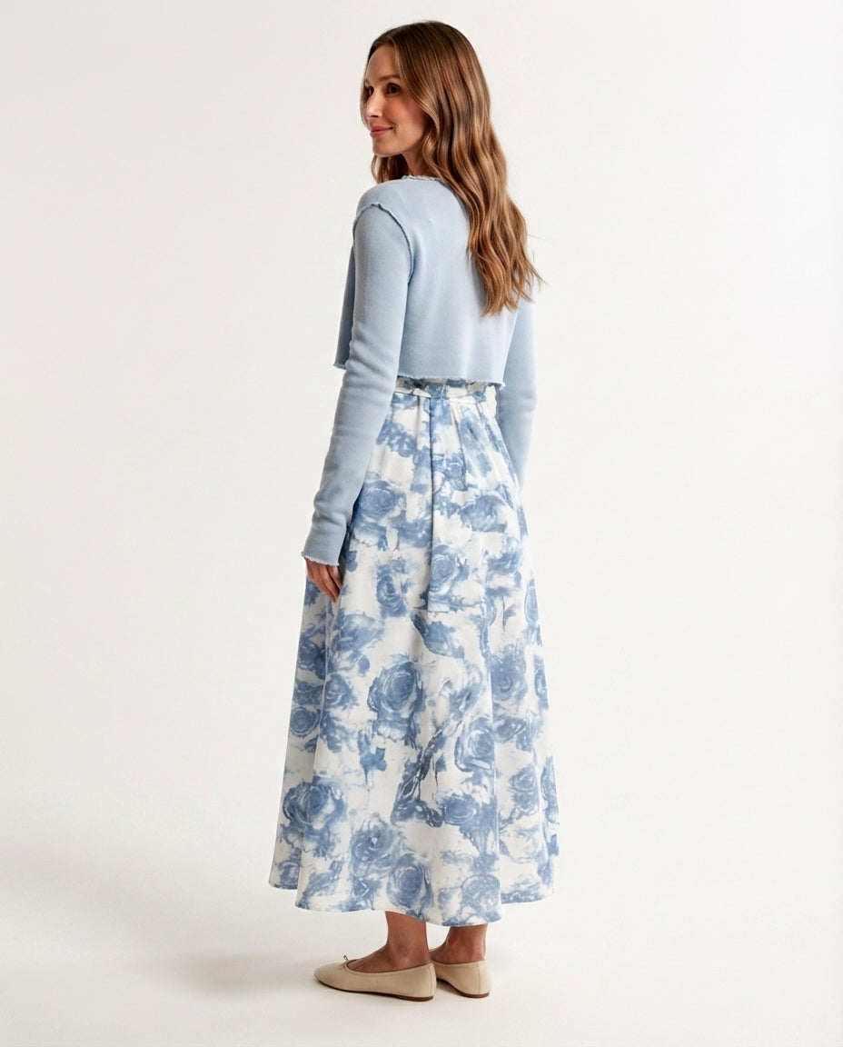 Floral Midi Dress and Cardigan Set