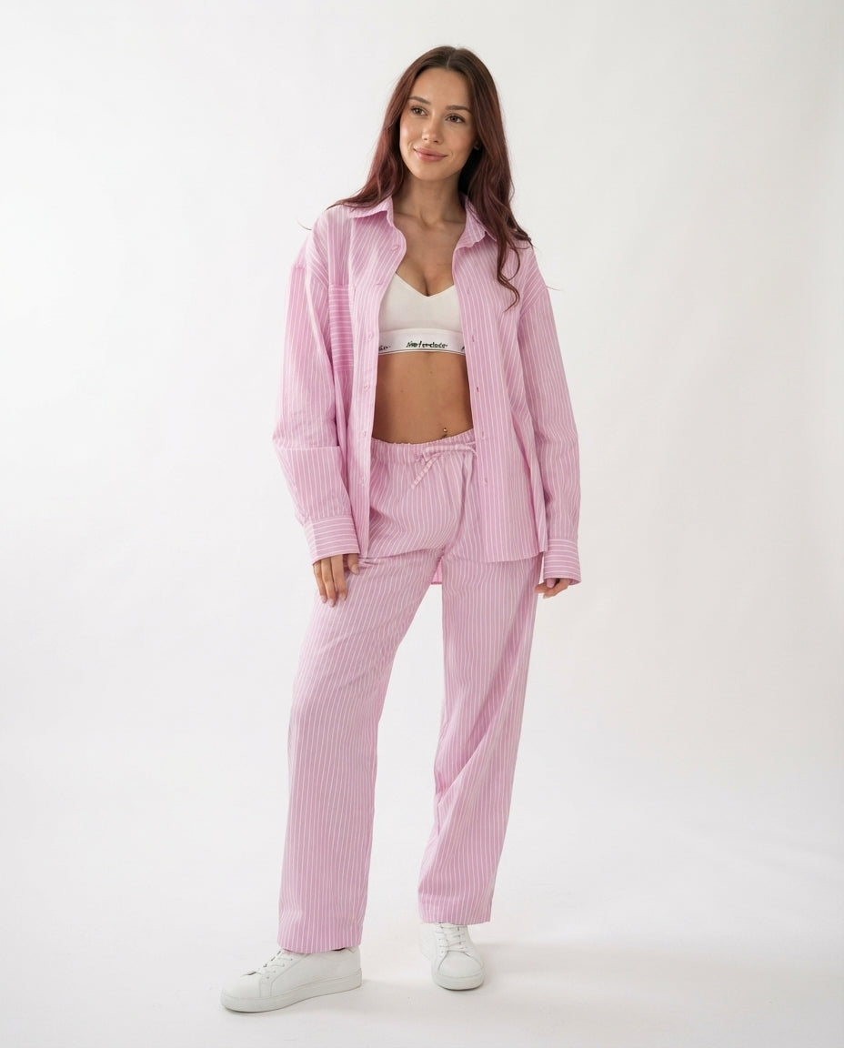 Striped Button Down Lounge Set