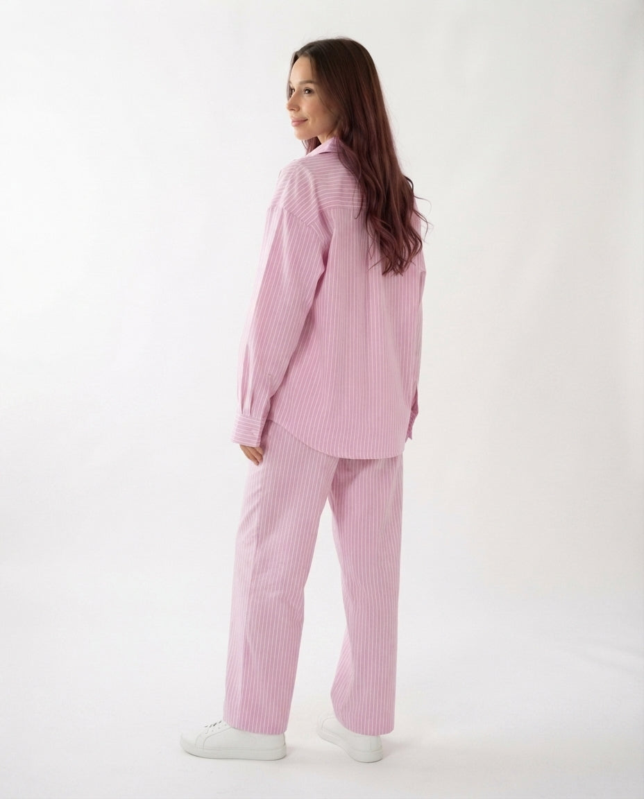 Striped Button Down Lounge Set
