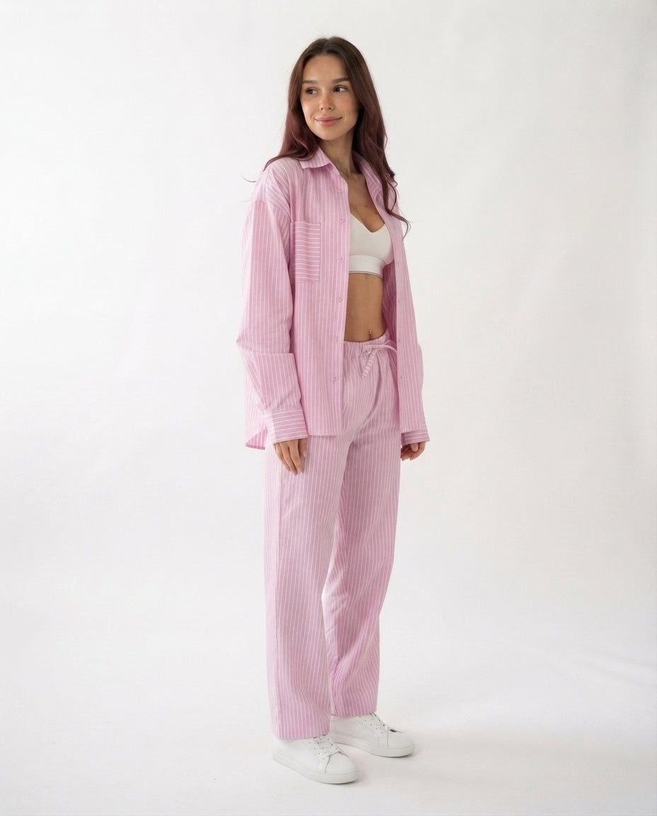 Striped Button Down Lounge Set