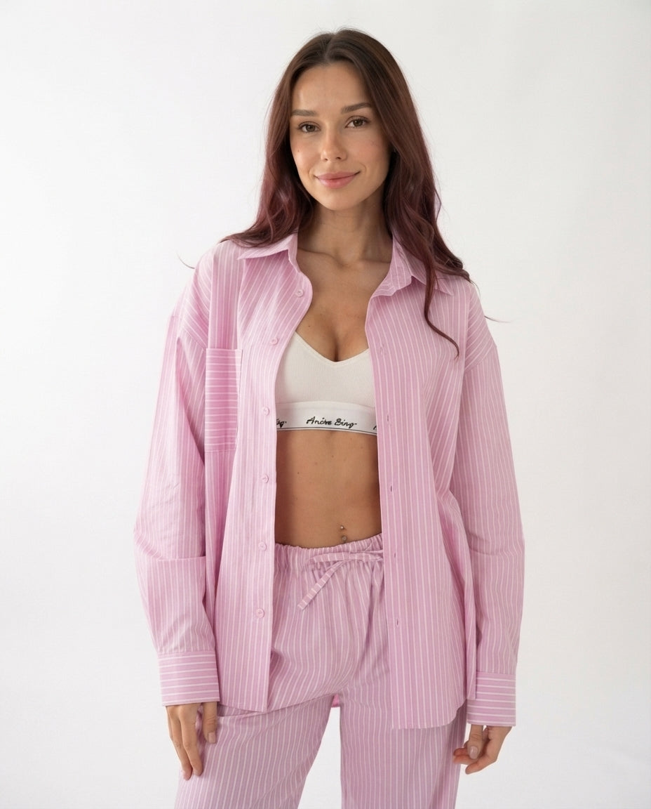 Striped Button Down Lounge Set