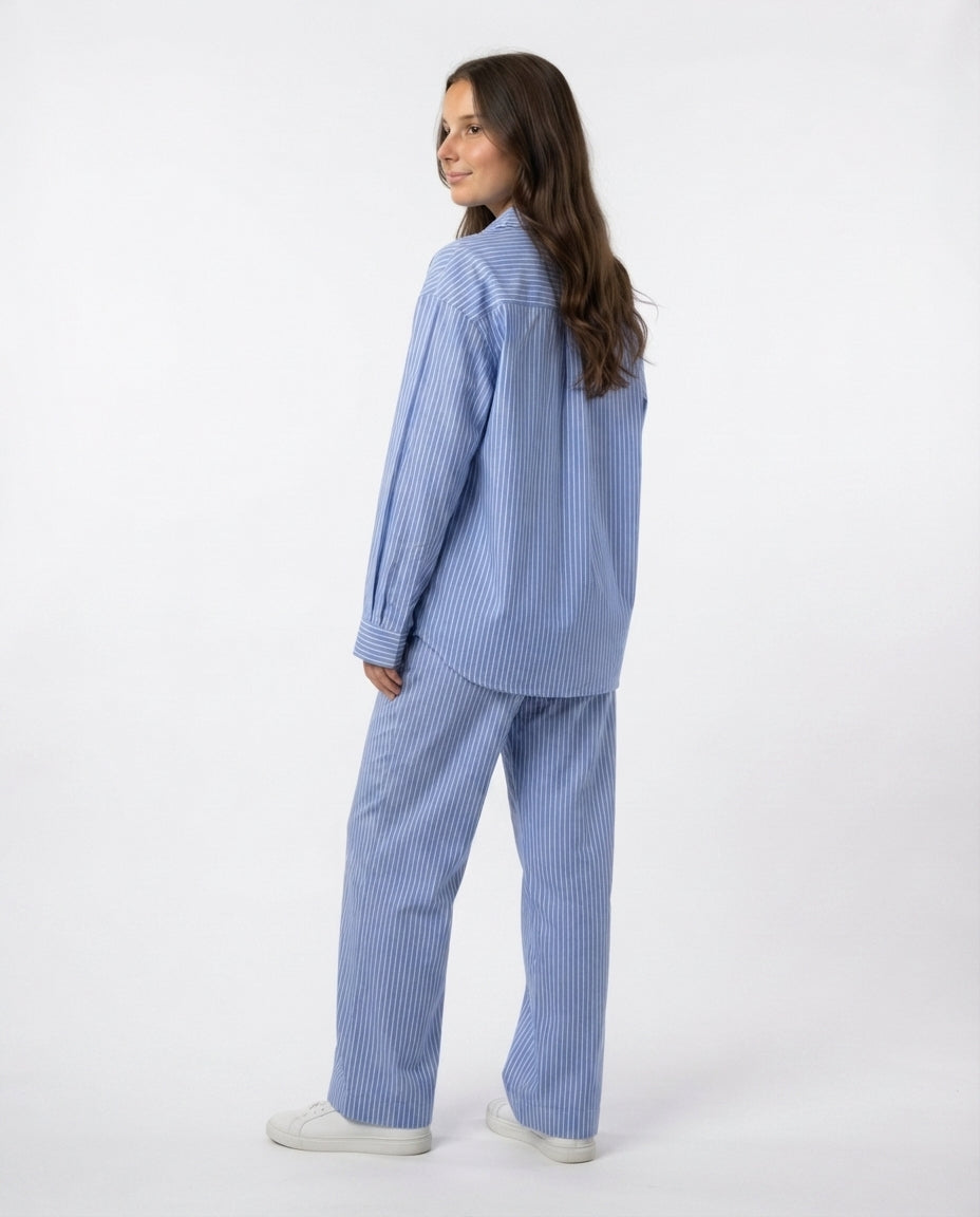 Striped Button Down Lounge Set